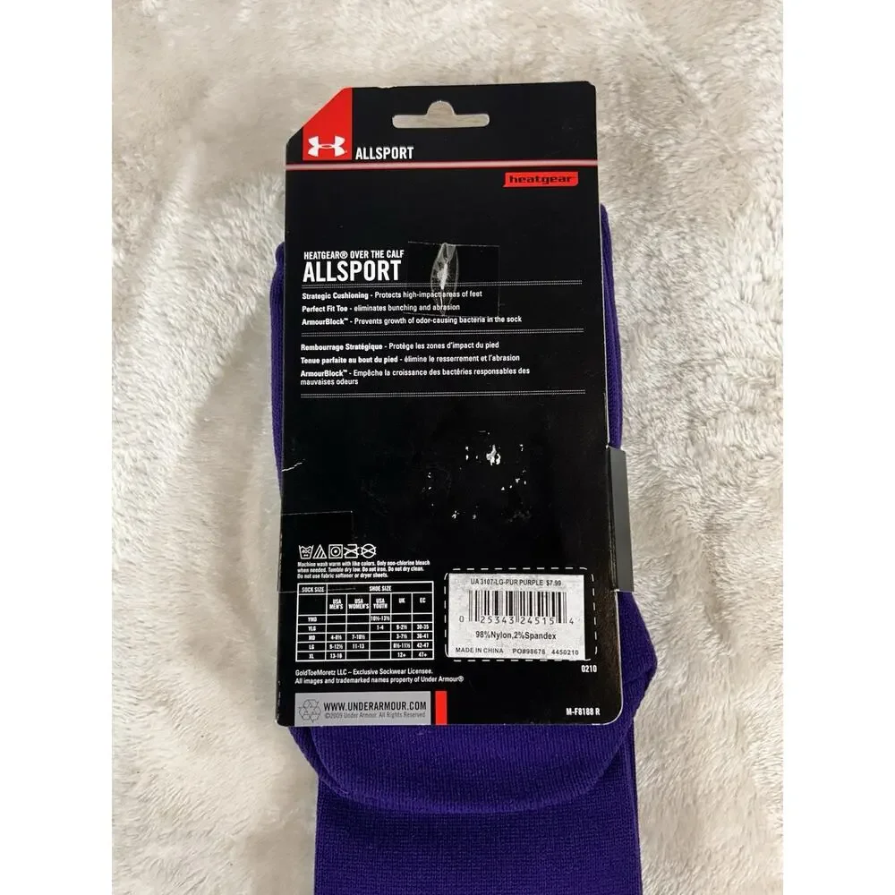 Under Armour All Sport Socks Unisex Sz L Purple HeatGear Over The Calf